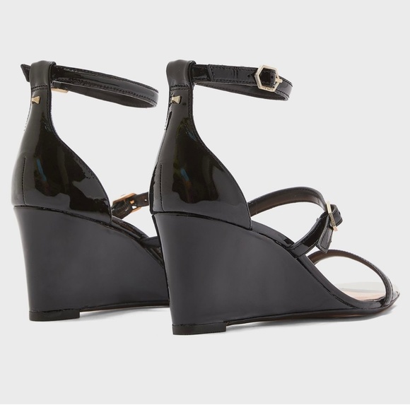 TED BAKER Weliin Black Patent Leather Wedge Sandal Ankle Strap Heels Pumps Shoes - Picture 6 of 13